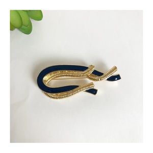 Gold Tone Swirl with Navy Tone Swirl Brooch Pin